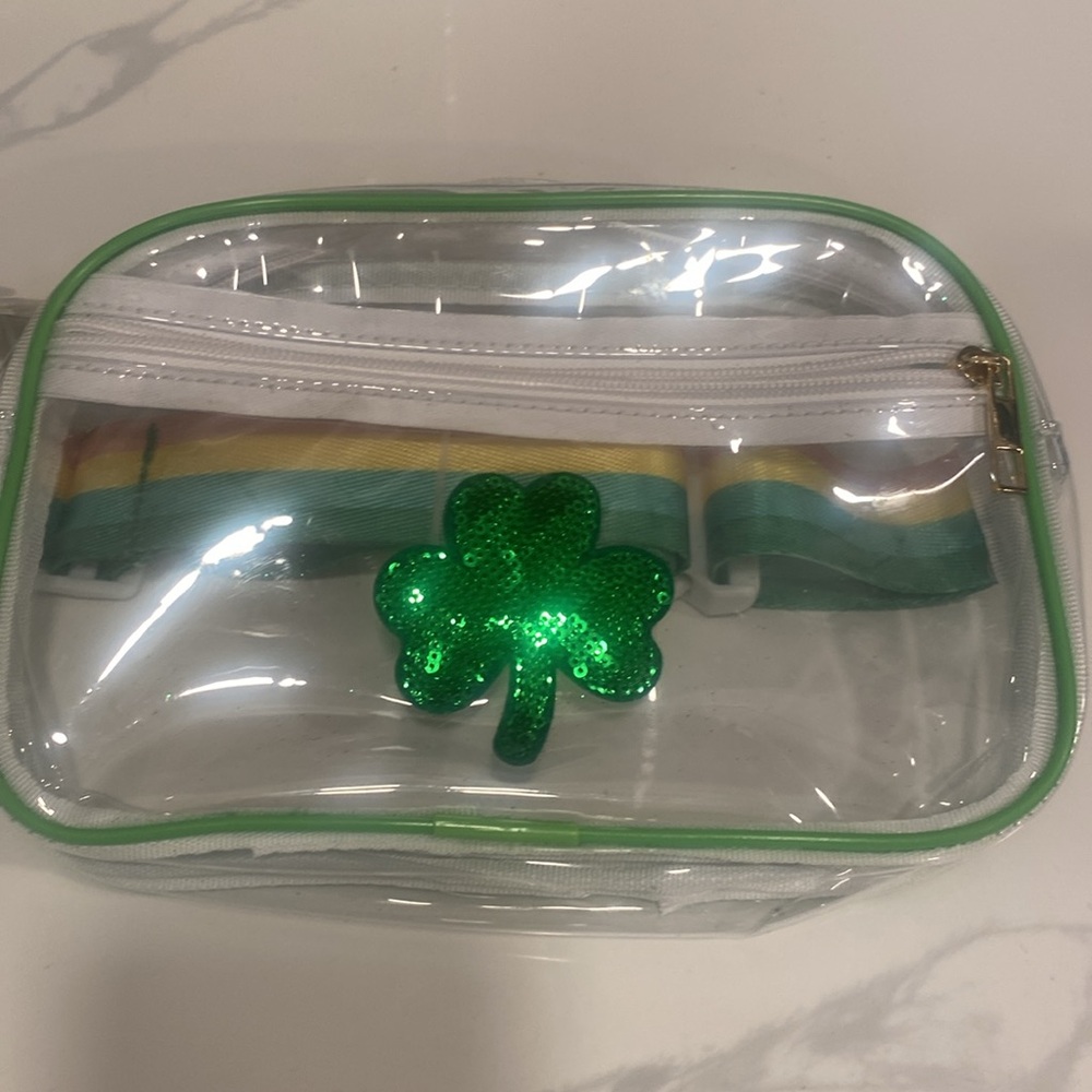 Clear stadium bag with Green Sequin Shamrock  Notre dame football, basketball